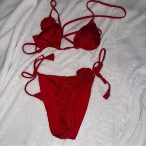 Victoria’s Secret bling rhinestone red rose bikini size xs